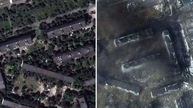 Satelitní snímky ukazují zkázu Mariupolu